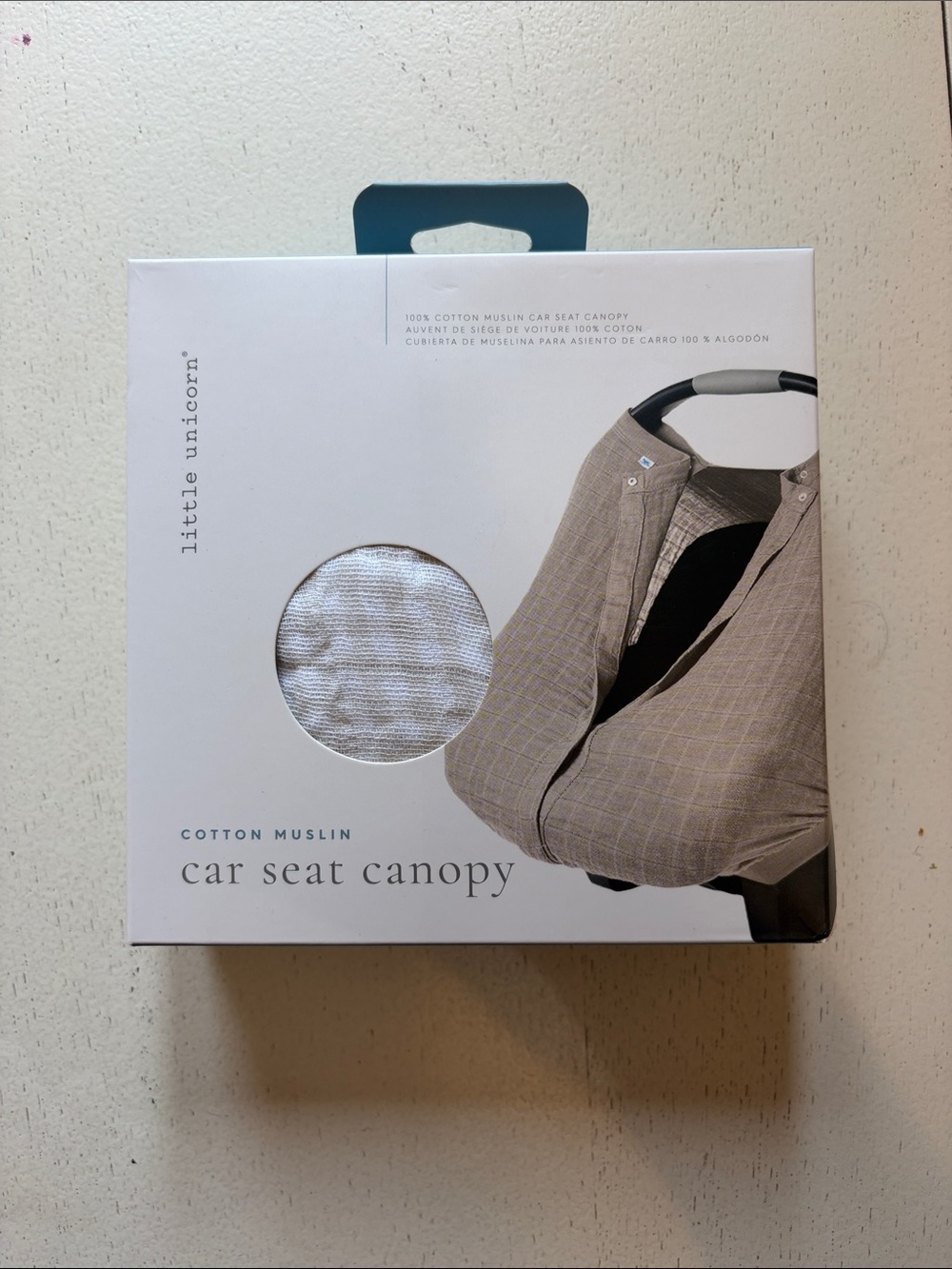 little unicorn Cotton Muslin Car Seat Canopy - Taupe Plaid - NIB